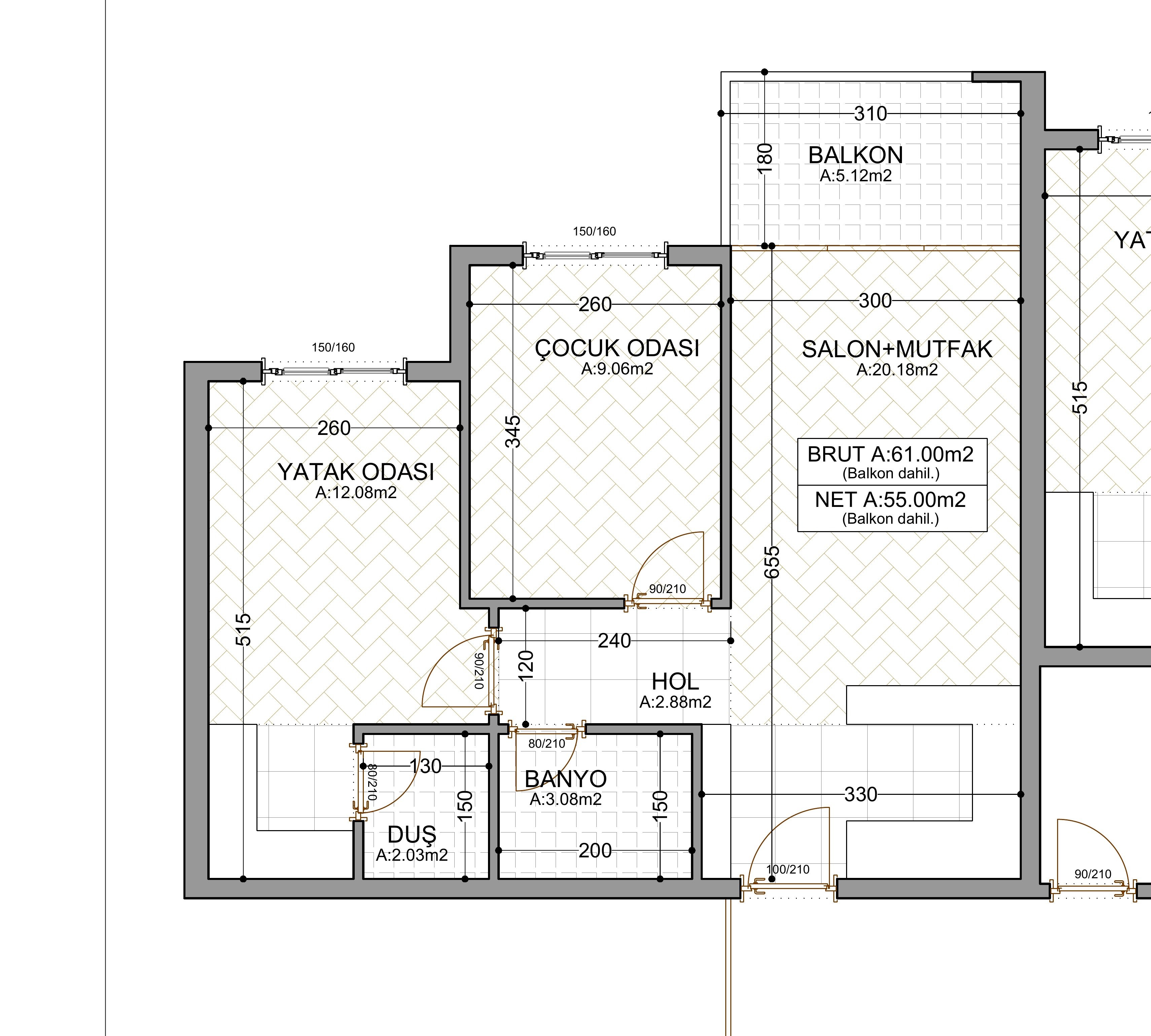 B Blok 2+1 daire planı